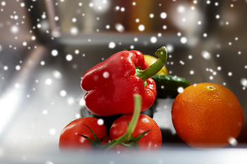 Image showing close up of fruits and vegetables in kitchen sink