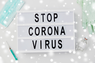 Image showing lightbox with stop coronavirus caution words