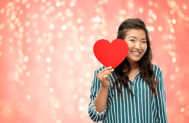 Image showing happy asian woman with red heart