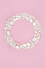 Image showing Seashell Wreath with White Seashells and Pearls