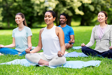 Image showing group of happy people doing yoga at summer park