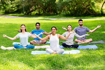 Image showing group of happy people doing yoga at summer park