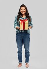 Image showing happy asian woman with birthday present