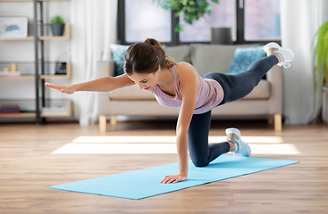 Image showing young woman exercising and doing sports at home