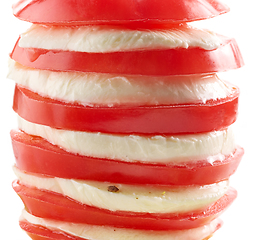 Image showing close up of tomato and mozzarella
