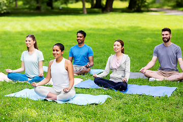 Image showing group of happy people doing yoga at summer park