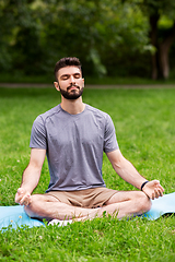 Image showing young man meditating at summer park