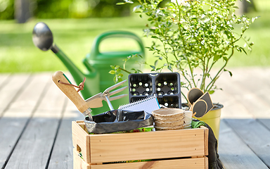 Image showing box with garden tools in summer