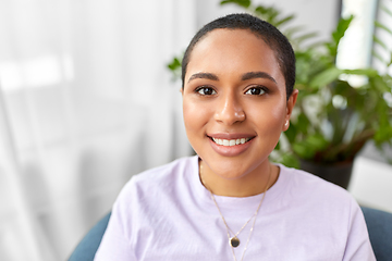 Image showing portrait of happy african american woman at home