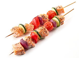 Image showing salmon vegetable skewers