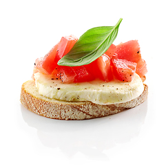 Image showing bruschetta with tomato and buffalo mozzarella