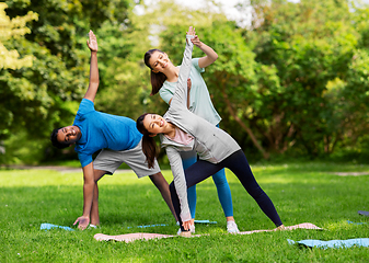 Image showing group of happy people doing yoga at summer park