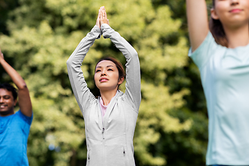 Image showing group of people doing yoga at summer park