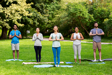 Image showing group of people doing yoga at summer park