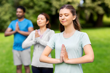 Image showing group of people doing yoga at summer park