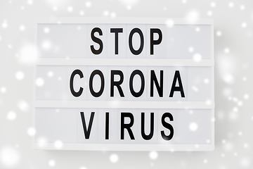 Image showing lightbox with stop coronavirus caution words