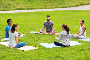 Image showing group of people sitting on yoga mats at park