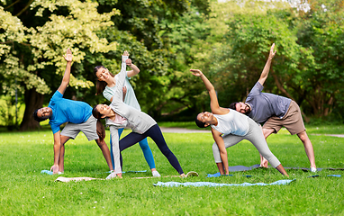 Image showing group of happy people doing yoga at summer park