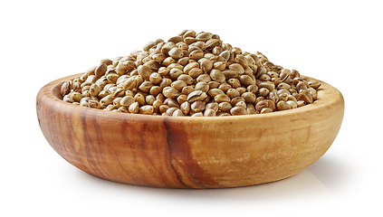 Image showing hemp seeds in olive wood bowl