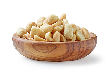 Image showing salted peanuts in olive tree bowl