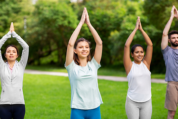 Image showing group of people doing yoga at summer park