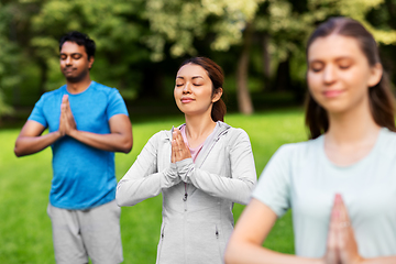 Image showing group of people doing yoga at summer park