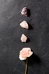 Image showing quartz crystals, gem stones and rose flower