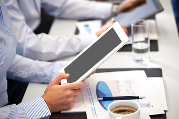 Image showing businesswoman with tablet pc computer at office