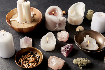 Image showing burning candles and crystals for magic ritual