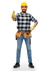 Image showing happy male worker or builder showing thumbs up