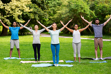 Image showing group of people doing yoga at summer park