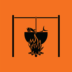 Image showing Icon of fire and fishing pot