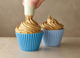 Image showing process of making coffe and caramel mousse dessert