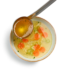 Image showing broth soup pouring into bowl