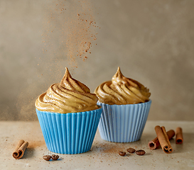 Image showing process of making coffe and caramel mousse dessert