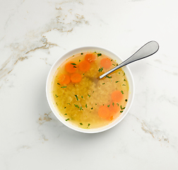 Image showing bowl of fresh chicken bouillon 