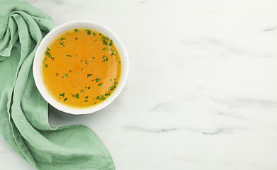 Image showing bowl of fresh chicken broth