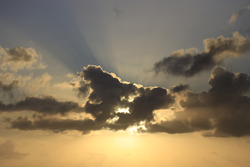 Image showing Dramatic sunset and sunrise sky