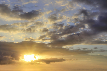 Image showing Dramatic sunset and sunrise sky