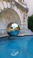 Image showing Mirror sphere and a pool in the garden, Monte Carlo, Monaco