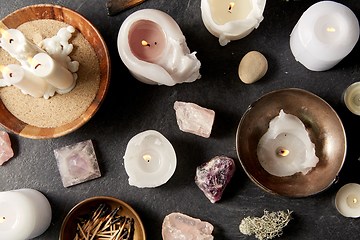 Image showing burning candles and crystals for magic ritual