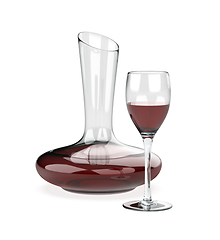 Image showing Decanter and a glass with red wine