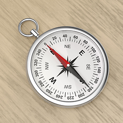 Image showing Compass on wood background