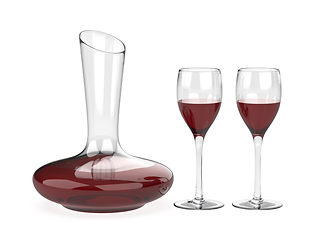 Image showing Decanter and two glasses with red wine