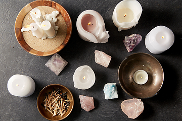 Image showing burning candles and crystals for magic ritual