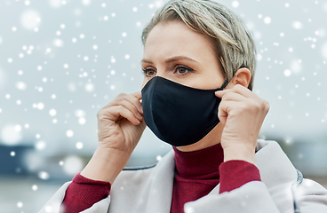 Image showing woman wearing protective reusable barrier mask