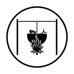 Image showing Icon of fire and fishing pot