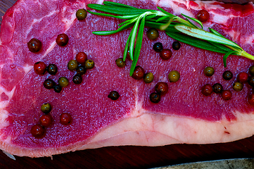 Image showing raw uncooked  ribeye beef steak butcher selection