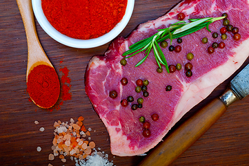 Image showing raw uncooked  ribeye beef steak butcher selection