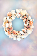 Image showing Scallop Seashell Wreath on Heavenly Sky Background